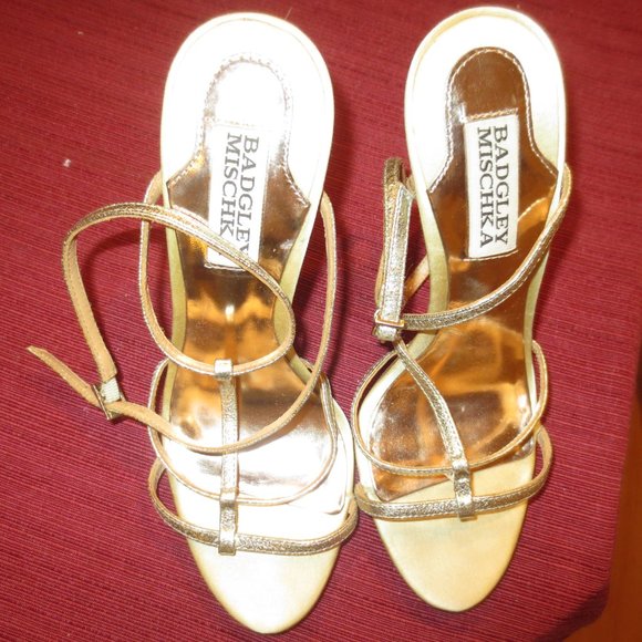 LAST CHANCE BADGLEY MISCHKA Gold Ankle T Strap High Heel Sandals - Picture 9 of 10